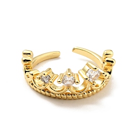 Кубический цирконий корона открытая манжета кольцо, настоящие позолоченные украшения из латуни для женщин, без кадмия и без свинца