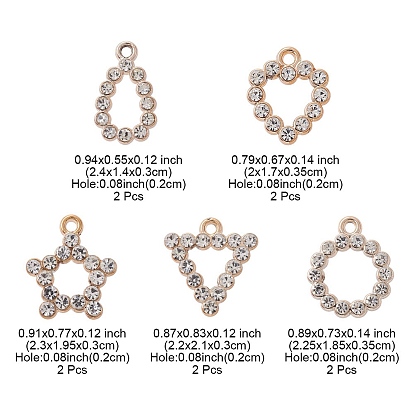 10 piezas 5 colgantes de acrílico con revestimiento uv de estilo, con diamantes de imitación de cristal, triángulo y lágrima y estrella y anillo y corazón