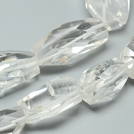 Natural Quartz Crystal Beads Strands, Rock Crystal Beads, Faceted, Nuggets