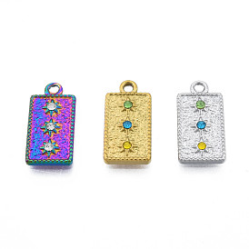 304 Stainless Steel Pendants, with Rhinestone, Rectangle with Star