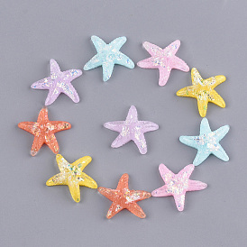 Resin Cabochons, with Shell Chip, Starfish/Sea Stars