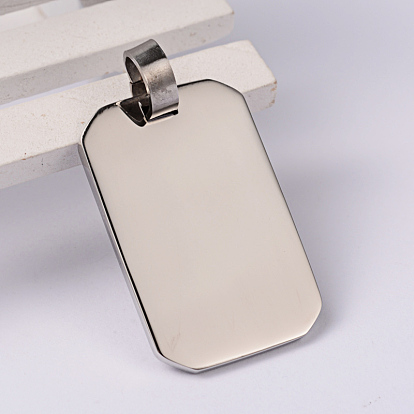 Rectangle 304 Stainless Steel Stamping Blank Tag Pendants, Smooth Surface, with Word S.Steel, 34x22x2mm, Hole: 9x4.5mm