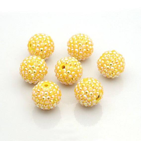 Granos de la bola bubblegum resinrhinestone gruesos, color de ab, rondo, agujero: cerca de 2.5 mm