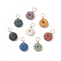 Perles de roche de lave naturelle breloques enveloppées de fil de cuivre, teint, breloque plate ronde/beignet, or, couleur mixte