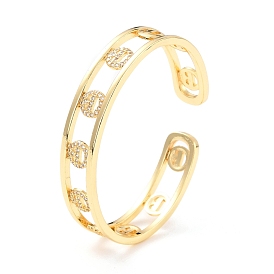 Brazalete con circonita cúbica tallada hueca con cara sonriente, Brazalete abierto plano de latón chapado en oro real 18k para mujer, sin plomo y cadmio