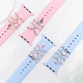 Rectangle Alloy Watch Band Charms Set with Crystal Rhinestone, Watch Band Studs Decorative Ring Loops