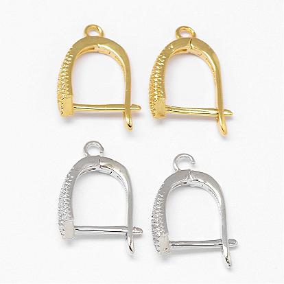 Brass Micro Pave AAA Cubic Zirconia Ear Harp Hoop Earring Findings, with Latch Back Closure,  with Latch Back Closure, Cadmium Free & Nickel Free & Lead Free