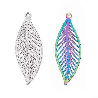 201 Stainless Steel Pendants, Etched Metal Embellishments, Leaf Charm
