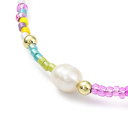 Adjustable Miyuki Glass Seed & Natural Pearl Braided Beaded Bracelets, Nylon Cord Adjustable Bracelet