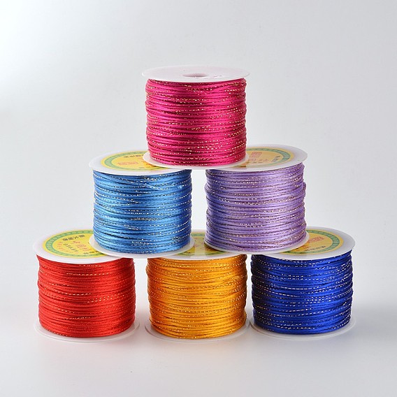 Gold Line Round String Polyester Cords, 2mm, about 109.36 yards(100m)/roll