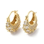 Clear Cubic Zirconia Thick Teardrop Hoop Earrings, Brass Jewelry for Women