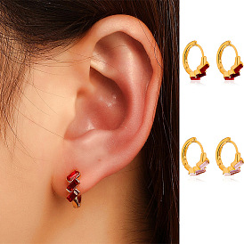 Geometric Copper Zirconia Earrings with Minimalist Metal C-Shaped Ear Hoops for Autumn and Winter Fashion Jewelry.