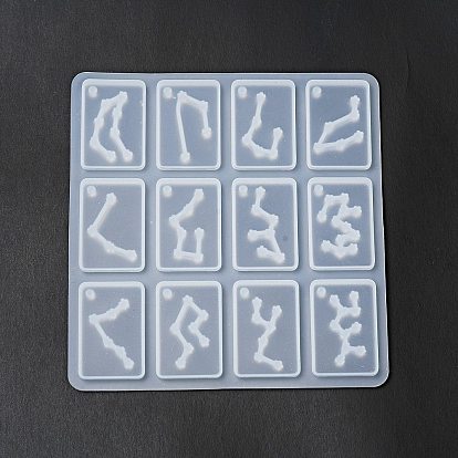 Douze constellations rectangle pendentifs moules en silicone, moules de résine, pour la résine UV, fabrication de bijoux en résine époxy