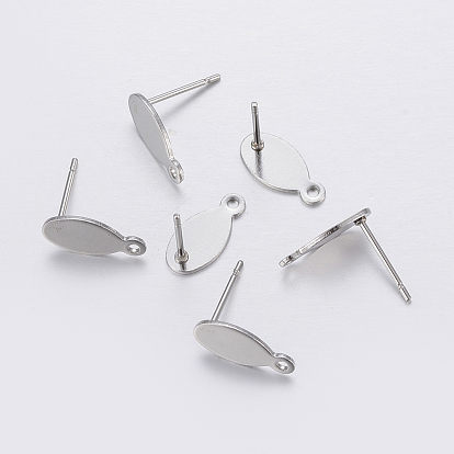304 Stainless Steel Stud Earring Findings, with Loop, Oval
