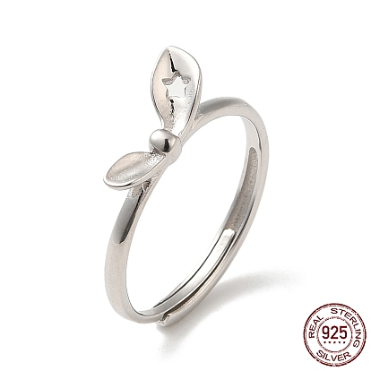Rhodium Plated 925 Sterling Silver Adjustable Rings for Women, Bowknot, with 925 Stamp