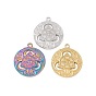 Ion Plating(IP) 304 Stainless Steel Pendants, Flat Round with Trinity Knot Charm