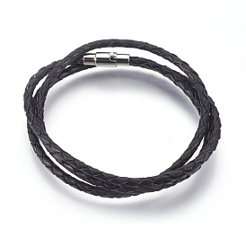 Bracelet en cuir tressé bracelets / colliers, trois boucles, à fermoir à vis magnétique en acier inoxydable 304, colonne
