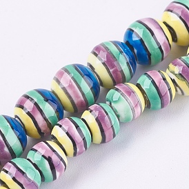 Handmade Porcelain Beads, Round with Candy Strip