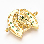 Brass Micro Pave Cubic Zirconia Links, Horse Head with Horse Shoe, Lime Green