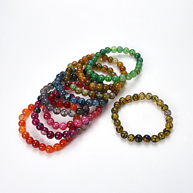 Natural Dragon Veins Agate Beaded Stretch Bracelets, Dyed, Round