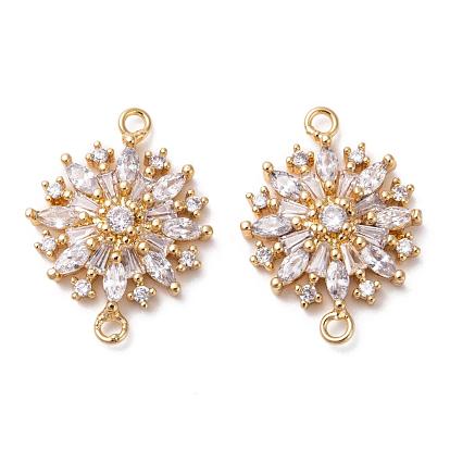 Brass Micro Pave Clear Cubic Zirconia Links Connectors, Flower