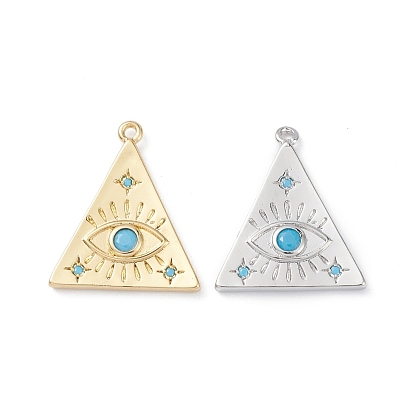 Rack Plating Brass Pendants, with Synthetic Turquoise, Triangle with Eye Charms, Long-Lasting Plated, Cadmium Free & Lead Free