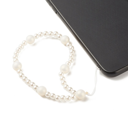 Spray Painted Acrylic Beads Mobile Straps, with ABS Plastic Imitation Pearl Beads and Nylon Thread, Round