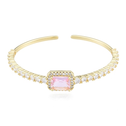 Bracelet manchette ouvert rectangle zircone cubique, bijoux en laiton plaqué or véritable 18k pour femmes