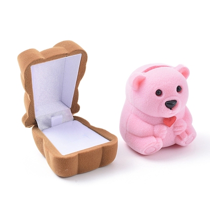 Bear Shape Velvet Jewelry Boxes, Portable Jewelry Box Organizer Storage Case, for Ring Earrings Necklace