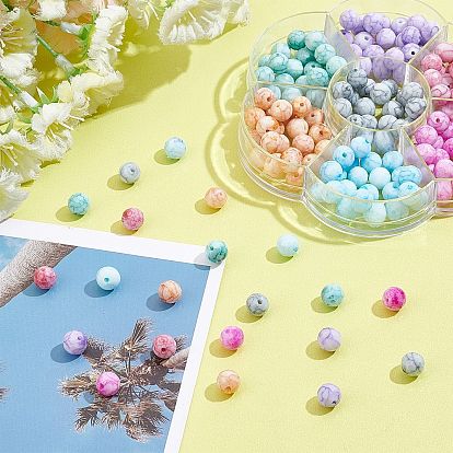 SUPERFINDINGS 175Pcs 7 Colors Opaque Baking Painted Crackle Glass Beads, Faceted, Round