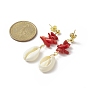 Dyed Chips Synthetic Coral Stud Earrings, Natural Cowrie Shell Dangle Earring for Women