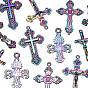 12Pcs 6 Style Alloy Pendants, Cadmium Free & Nickel Free & Lead Free, Cross with Jesus, Cross with Bird, Cross