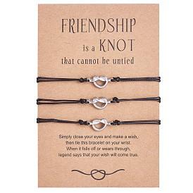 3Pcs 3 Style 430 Stainless Steel Knot Heart Link Bracelets Set, Match Adjustable Bracelets for Best Friends Couple Family
