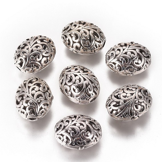 Perles filigranées de style tibétain, sans plomb et sans cadmium, ovale, 21x17x13mm, Trou: 3mm