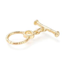 Brass Toggle Clasps, with Jump Rings, Long-Lasting Plated, Ring