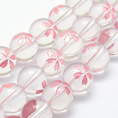 Naturelles cristal de quartz brins de perles, rond avec sakura