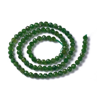 Natural Green Diopside Beads Strands, Round, Faceted