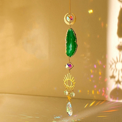 Décorations de pendentifs en agate naturelle et en cristal, avec les accessoires en métal, Pour la maison, décoration de jardin