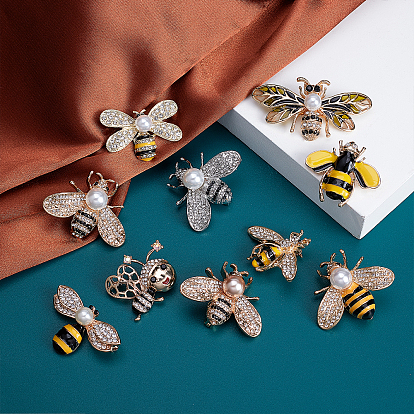 Broches abeilles en alliage nbeads, avec strass et perles en plastique