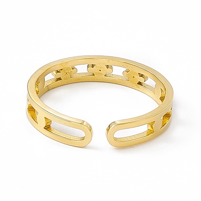 Chapado en iones (ip) 304 anillo de brazalete de circonita cúbica de acero inoxidable para mujer, anillos abiertos rectangulares de banda ancha