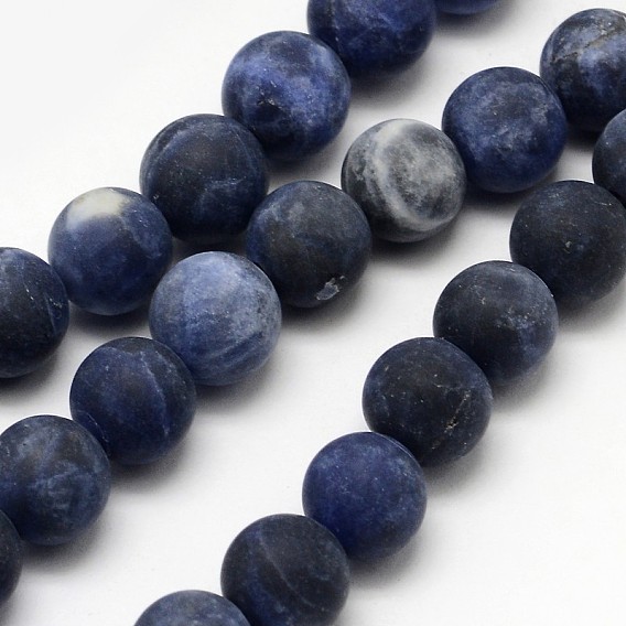 Natural Sodalite Beads Strands, Frosted, Round