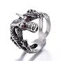 316 Surgical Stainless Steel Rings, with Rhinestone, Dragon