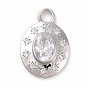 Eco-friendly Brass Micro Pave Cubic Zirconia Pendants, Cadmium Free & Lead Free, Long-Lasting Plated, Oval with Star