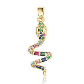 Brass Micro Pave Colorful Cubic Zirconia Pendants, Snake Charms