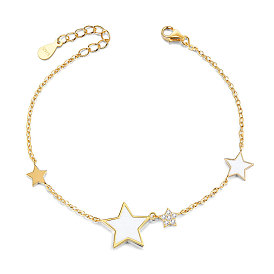Bracelets à maillons en argent sterling shegrace 925, avec émail blanc et zircone, étoiles