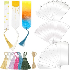 DIY Sublimation Blank Acrylic Bookmarks, Rectangle & Arrow & Arch Heat Transfer Bookmark, with Tassel Pendant & Hemp Cord, for Party Favor, Gift