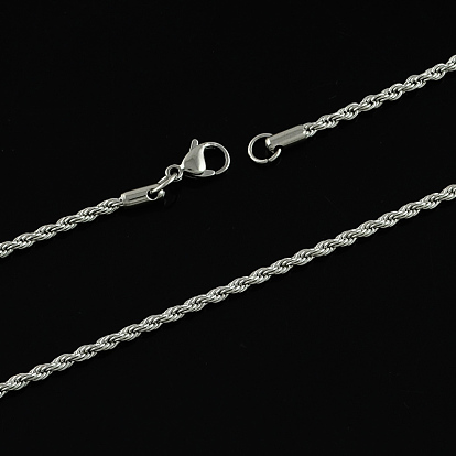 304 Stainless Steel Rope Chain Necklaces, with Lobster Clasps, 19.9 inch