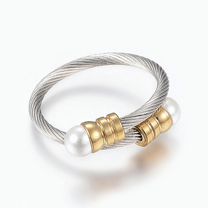 304 définit bijoux en acier inoxydable, bracelets et anneaux réglables, avec des perles acryliques