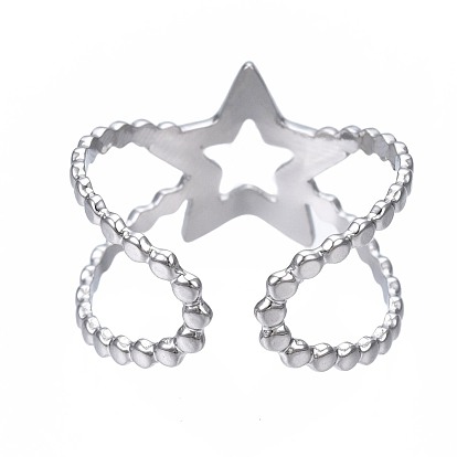 304 anillo de puño abierto con estrella de acero inoxidable, anillo hueco grueso para mujer