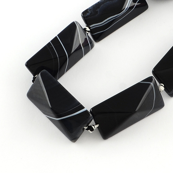 Rectangle noir naturelles perles en agate brins, teint, 40x20~21x20mm, Trou: 3mm, Environ 9 pcs/chapelet, 15.5 pouce